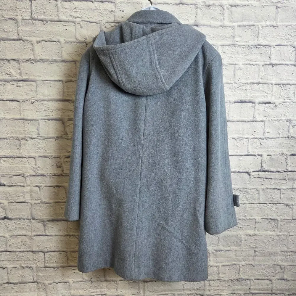 London Fog Size 10 Blue-Gray Wool Button Down Car Coat Detachable Hood